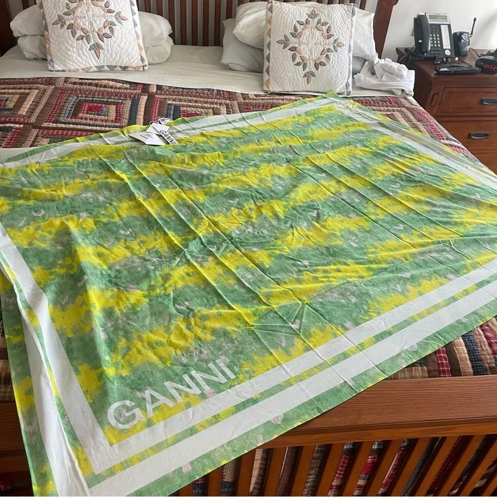 NWT Ganni Tie-dye Voile Scarf organic cotton green and yellow​